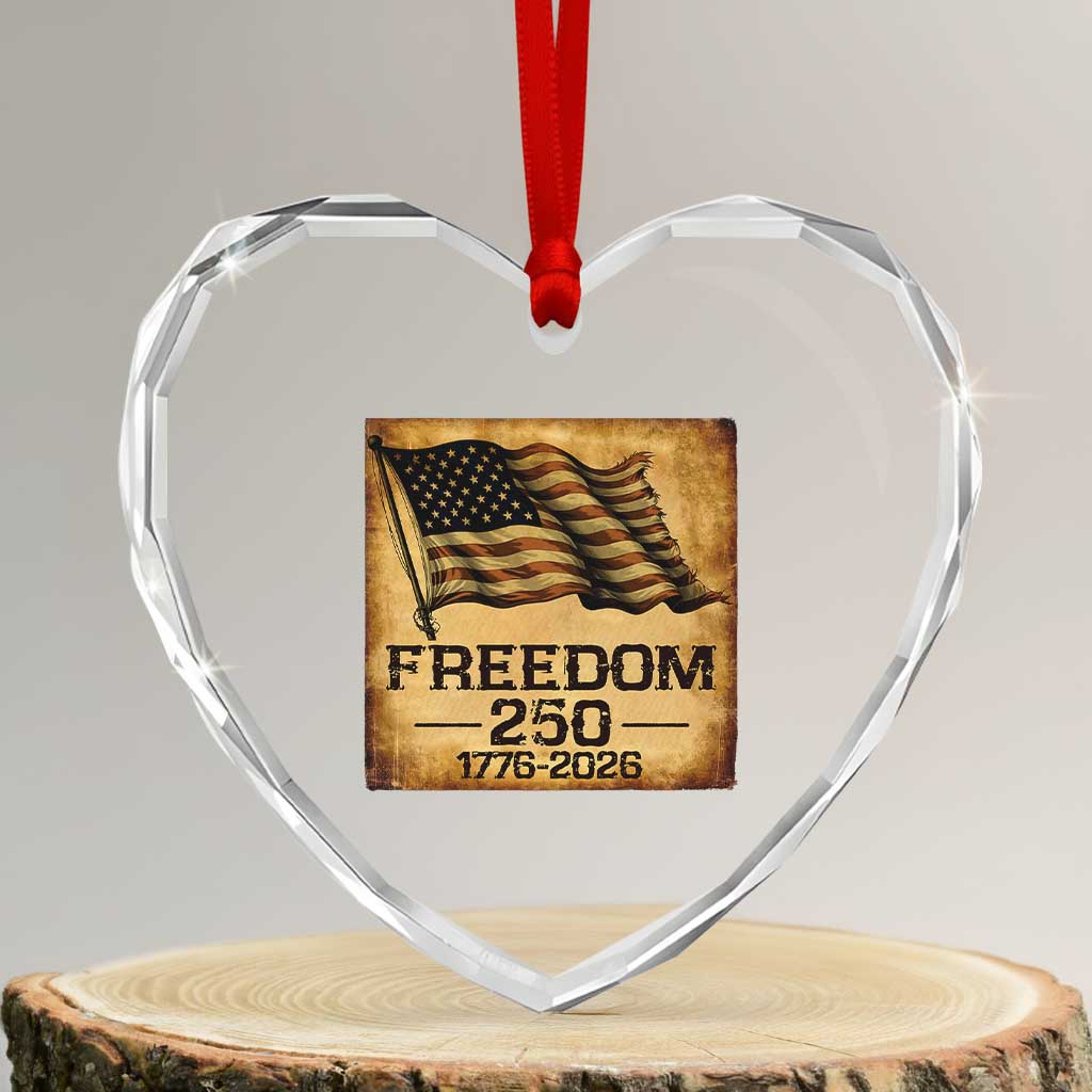 Freedom 250 Years America Heart Crystal Glass Ornament Retro Vintage 250th Anniversary USA TS10 Transparent Glass 3'' Heart Print Your Wear