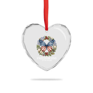 Freedom 250 Years American Flag Butterfly Heart Crystal Glass Ornament Floral Wreath Patriotic 1776-2026 Semiquincentennial Celebration TS02 Print Your Wear