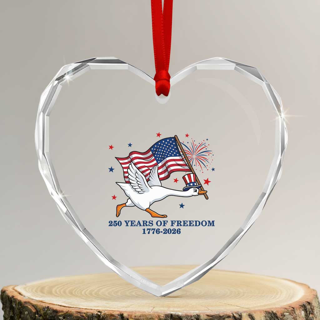 Freedom 250th Anniversary Heart Crystal Glass Ornament Funny 4th Of July Silly Goose