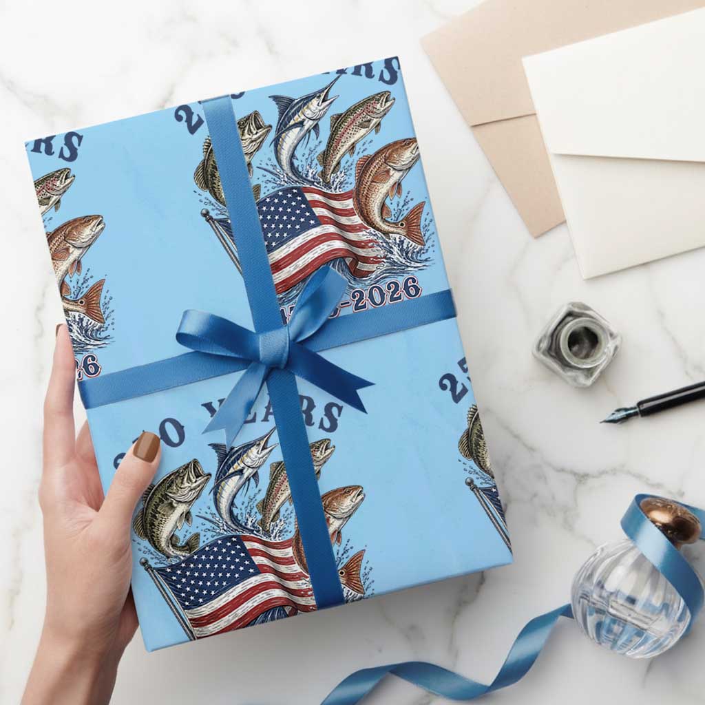 Freedom And Fishing Wrapping Paper Roll Patriotic American Flag Fisherman Gift TS12 Light Blue Print Your Wear