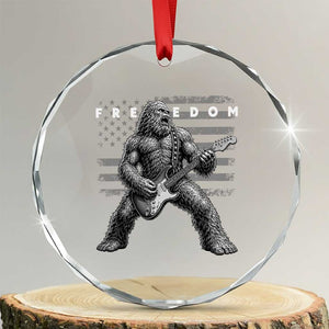 Freedom Bigfoot Playing Electric Guitar Crystal Glass Ornament Sasquatch Rock Star American Flag Patriotic Graphic