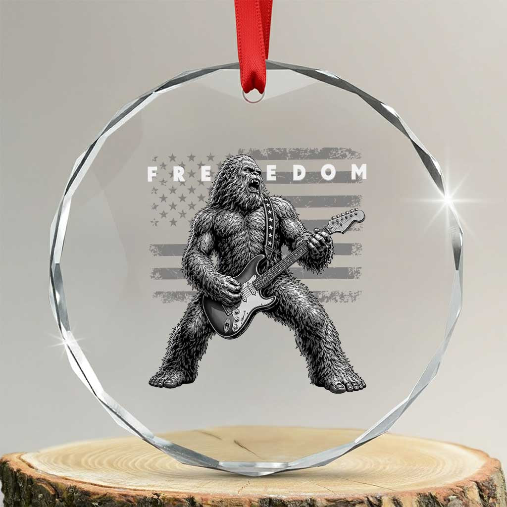 Freedom Bigfoot Playing Electric Guitar Crystal Glass Ornament Sasquatch Rock Star American Flag Patriotic Graphic TS02 Transparent Glass 3'' Circle Print Your Wear