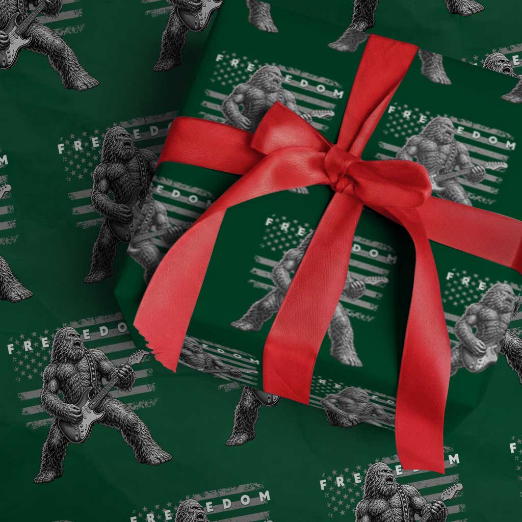 Freedom Bigfoot Playing Electric Guitar Wrapping Paper Roll Sasquatch Rock Star American Flag Patriotic Graphic TS02 Green Print Your Wear