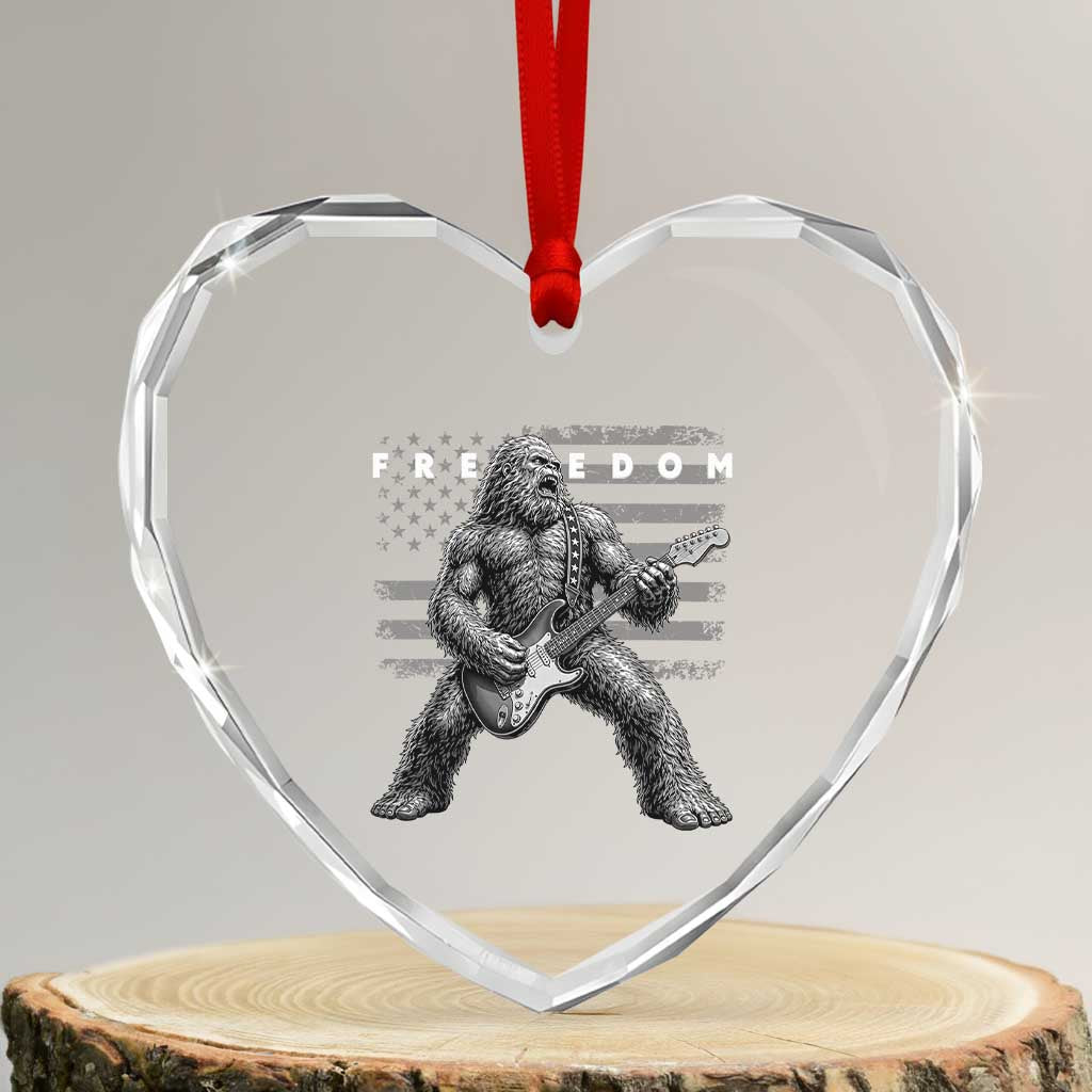 Freedom Bigfoot Playing Electric Guitar Heart Crystal Glass Ornament Sasquatch Rock Star American Flag Patriotic Graphic TS02 Transparent Glass 3'' Heart Print Your Wear
