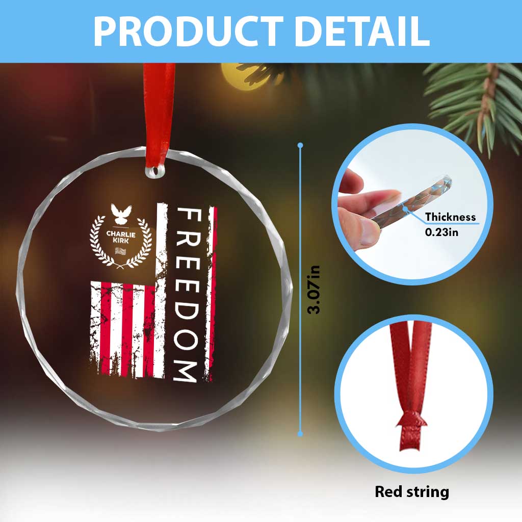 Freedom Charlie Kirk Tribute Crystal Glass Ornament Patriotic Legacy Eagle Distressed American Flag TS02 Print Your Wear