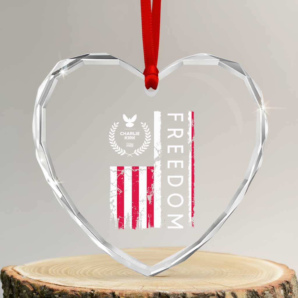 Freedom Charlie Kirk Tribute Heart Crystal Glass Ornament Patriotic Legacy Eagle Distressed American Flag TS02 Transparent Glass 3'' Heart Print Your Wear