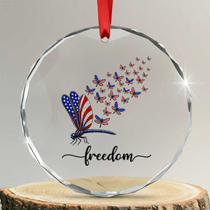 Freedom Dragonfly American Flag 4th Of July Crystal Glass Ornament Patriotic Nature Lover Graphic