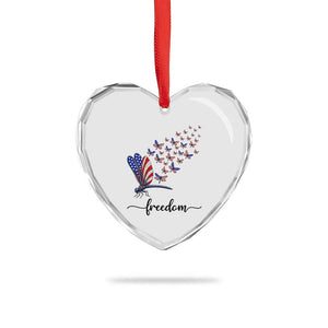 Freedom Dragonfly American Flag 4th Of July Heart Crystal Glass Ornament Patriotic Nature Lover Graphic