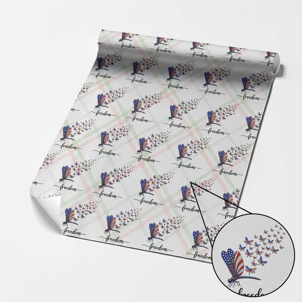 Freedom Dragonfly American Flag 4th Of July Wrapping Paper Roll Patriotic Nature Lover Graphic