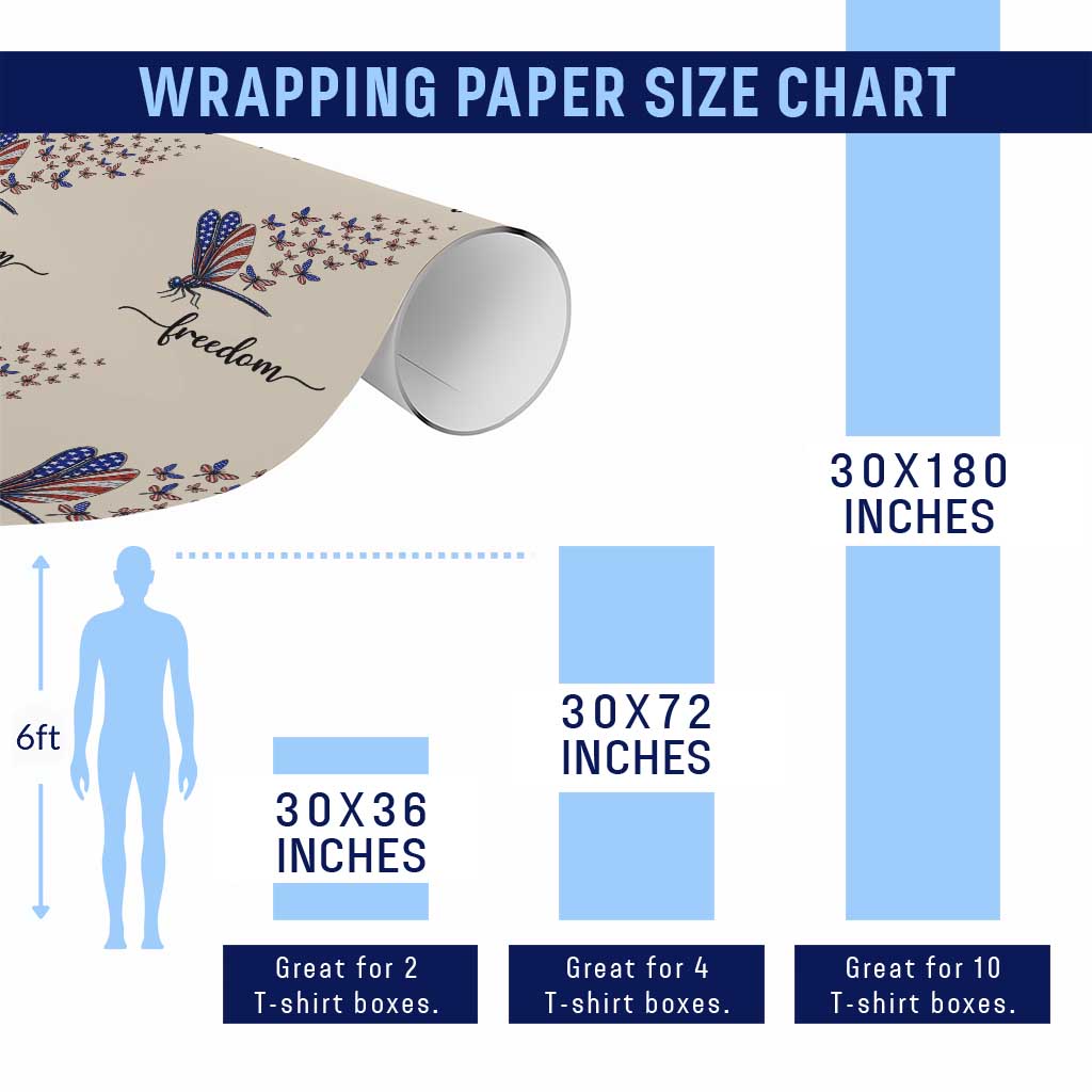 Freedom Dragonfly American Flag 4th Of July Wrapping Paper Roll Patriotic Nature Lover Graphic
