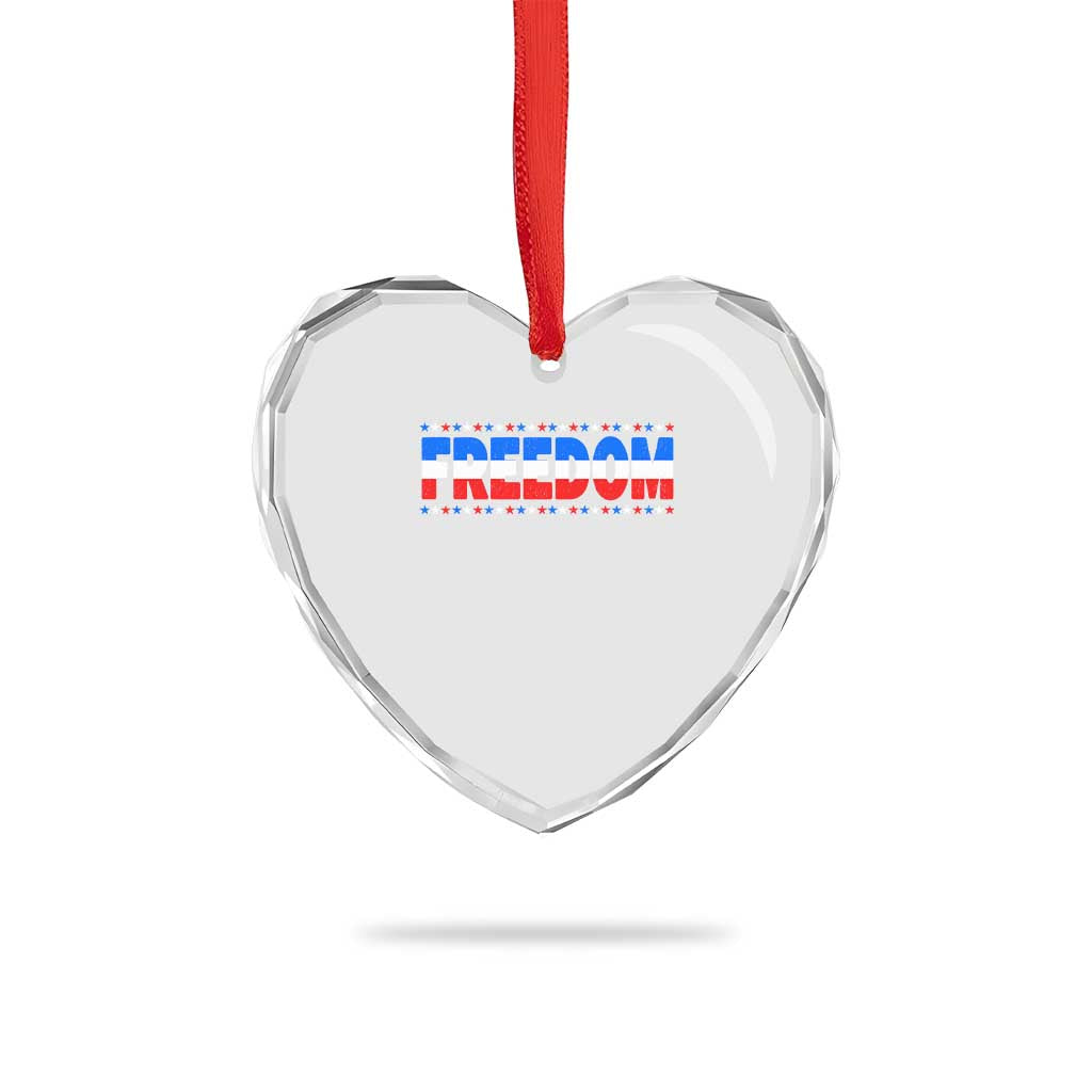 Freedom Funny 4th of July Couple Matching Heart Crystal Glass Ornament