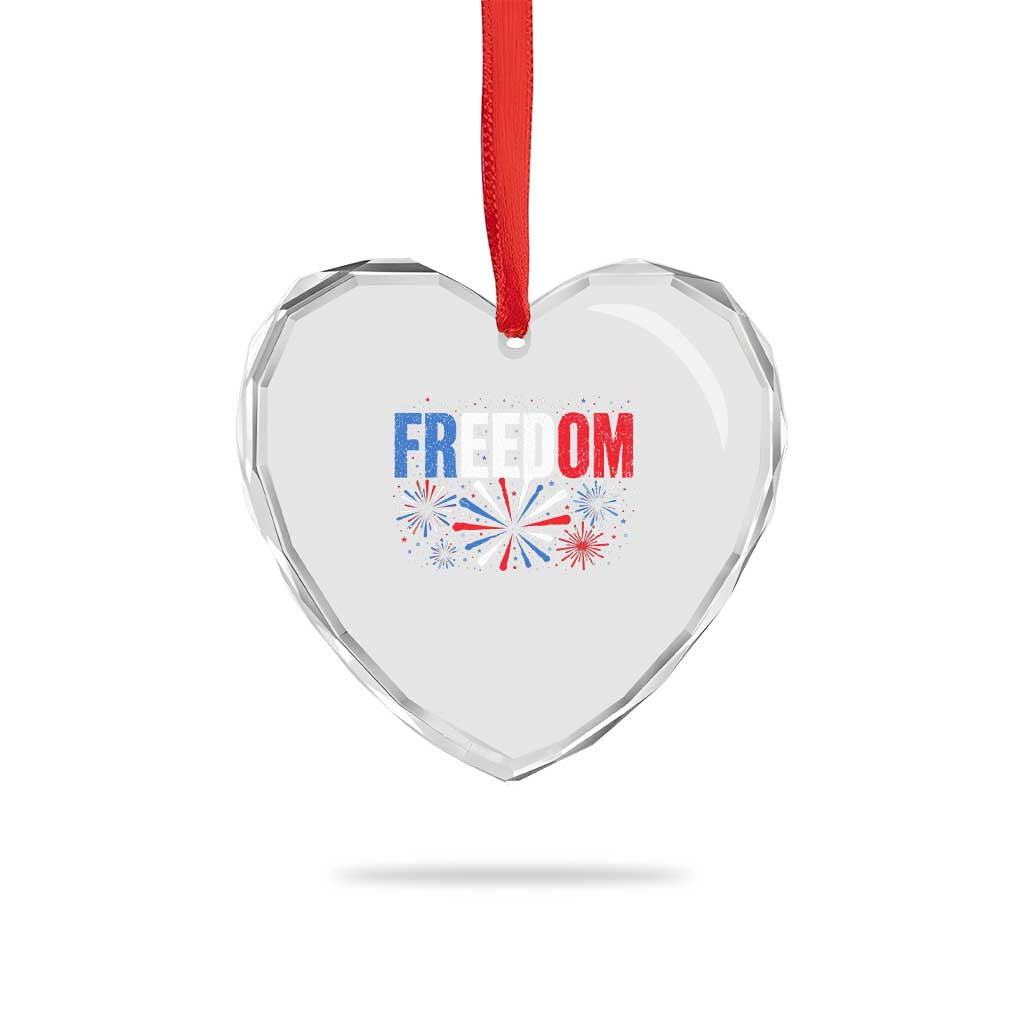 Freedom Funny 4th of July Couple Matching Heart Crystal Glass Ornament US Fireworks