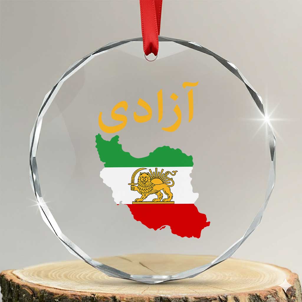 Freedom Iran Sun and Lion Flag Crystal Glass Ornament Free Iranian Revolution 2026 TS02 Transparent Glass 3'' Circle Print Your Wear