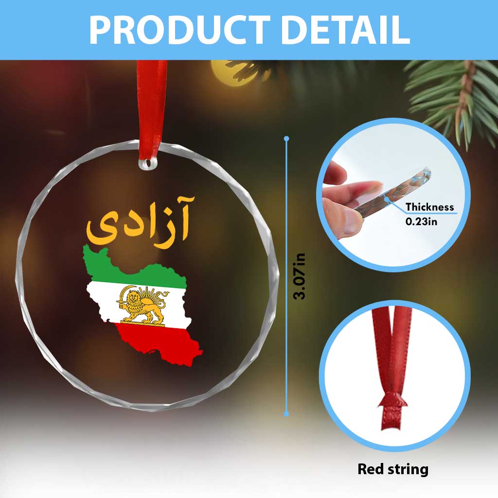 Freedom Iran Sun and Lion Flag Crystal Glass Ornament Free Iranian Revolution 2026 TS02 Print Your Wear