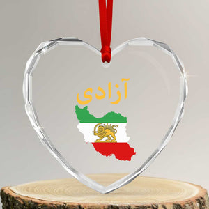 Freedom Iran Sun and Lion Flag Heart Crystal Glass Ornament Free Iranian Revolution 2026 TS02 Transparent Glass 3'' Heart Print Your Wear