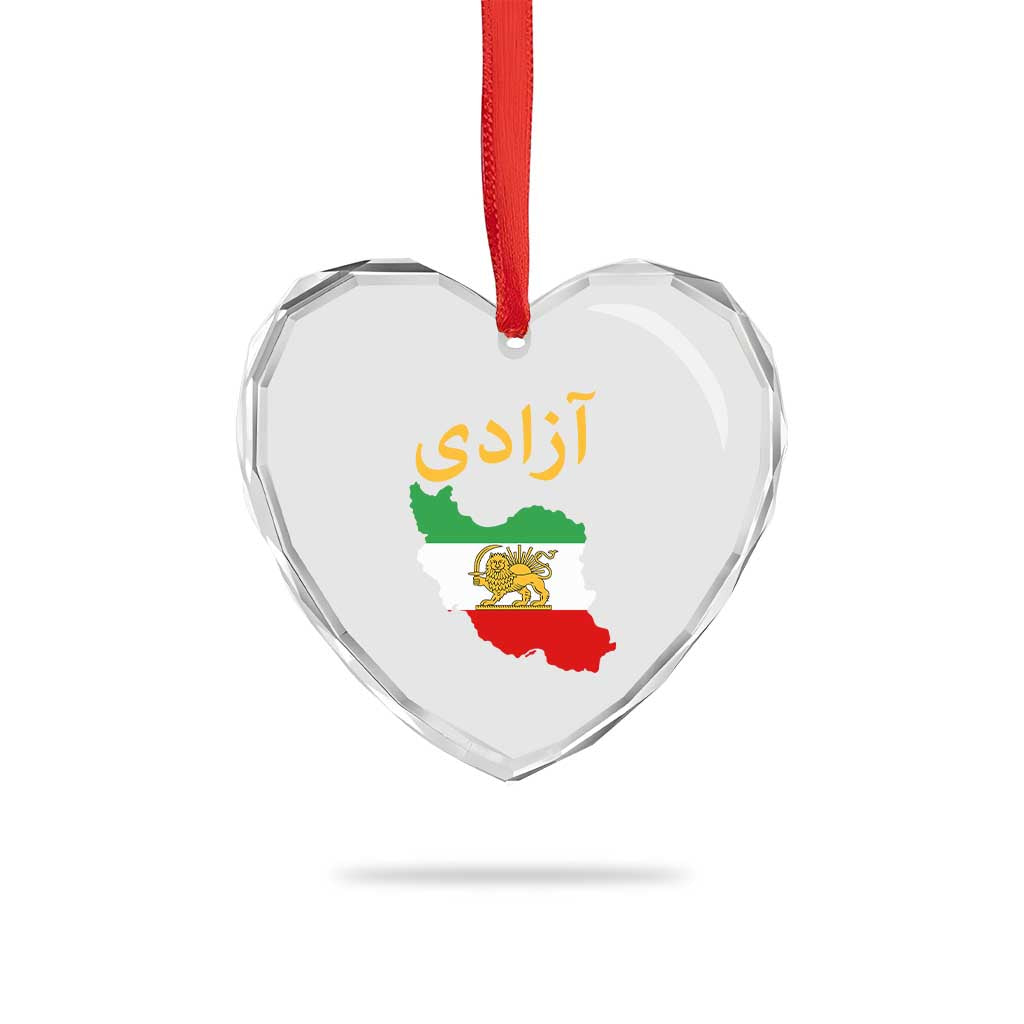 Freedom Iran Sun and Lion Flag Heart Crystal Glass Ornament Free Iranian Revolution 2026 TS02 Print Your Wear