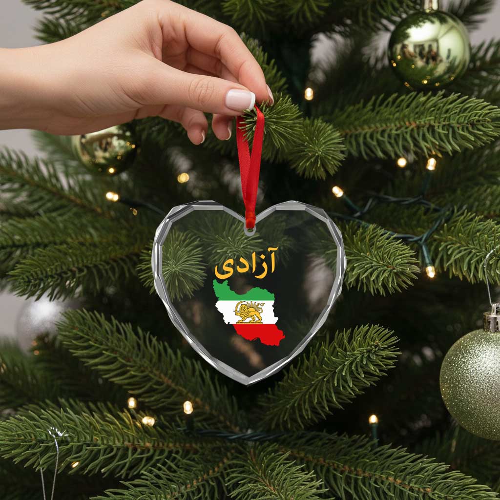 Freedom Iran Sun and Lion Flag Heart Crystal Glass Ornament Free Iranian Revolution 2026 TS02 Print Your Wear