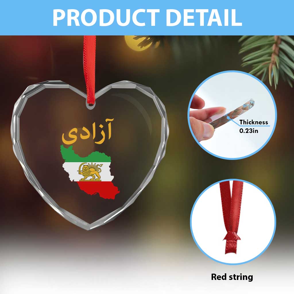 Freedom Iran Sun and Lion Flag Heart Crystal Glass Ornament Free Iranian Revolution 2026 TS02 Print Your Wear