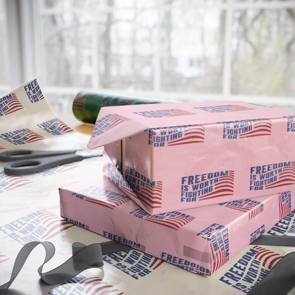 Freedom Is Worth Fighting For Wrapping Paper Roll USA Flag America True Patriot TS02 Light Pink Print Your Wear