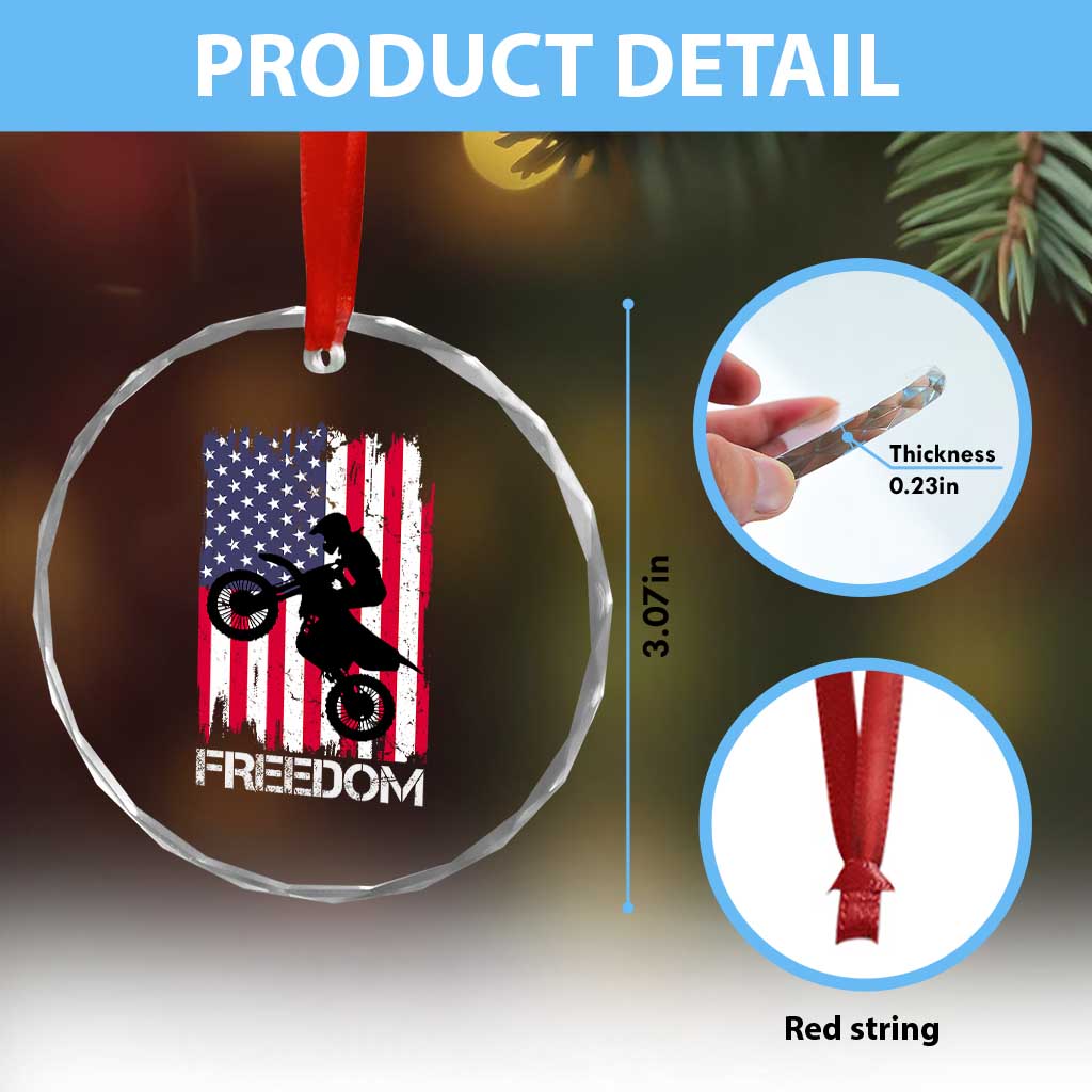 Freedom Motocross Dirt Bike Crystal Glass Ornament Patriotic American Flag TS14 Print Your Wear