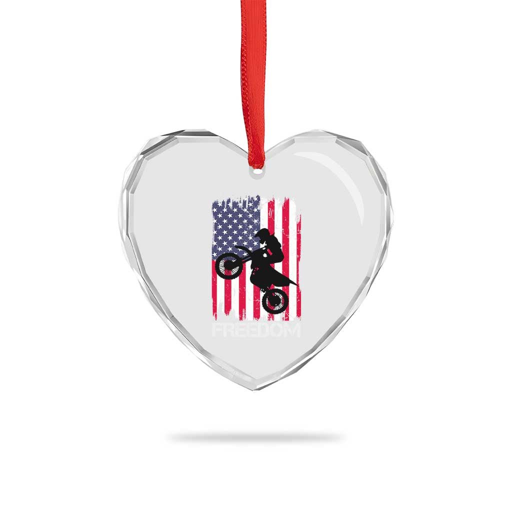 Freedom Motocross Dirt Bike Heart Crystal Glass Ornament Patriotic American Flag TS14 Print Your Wear