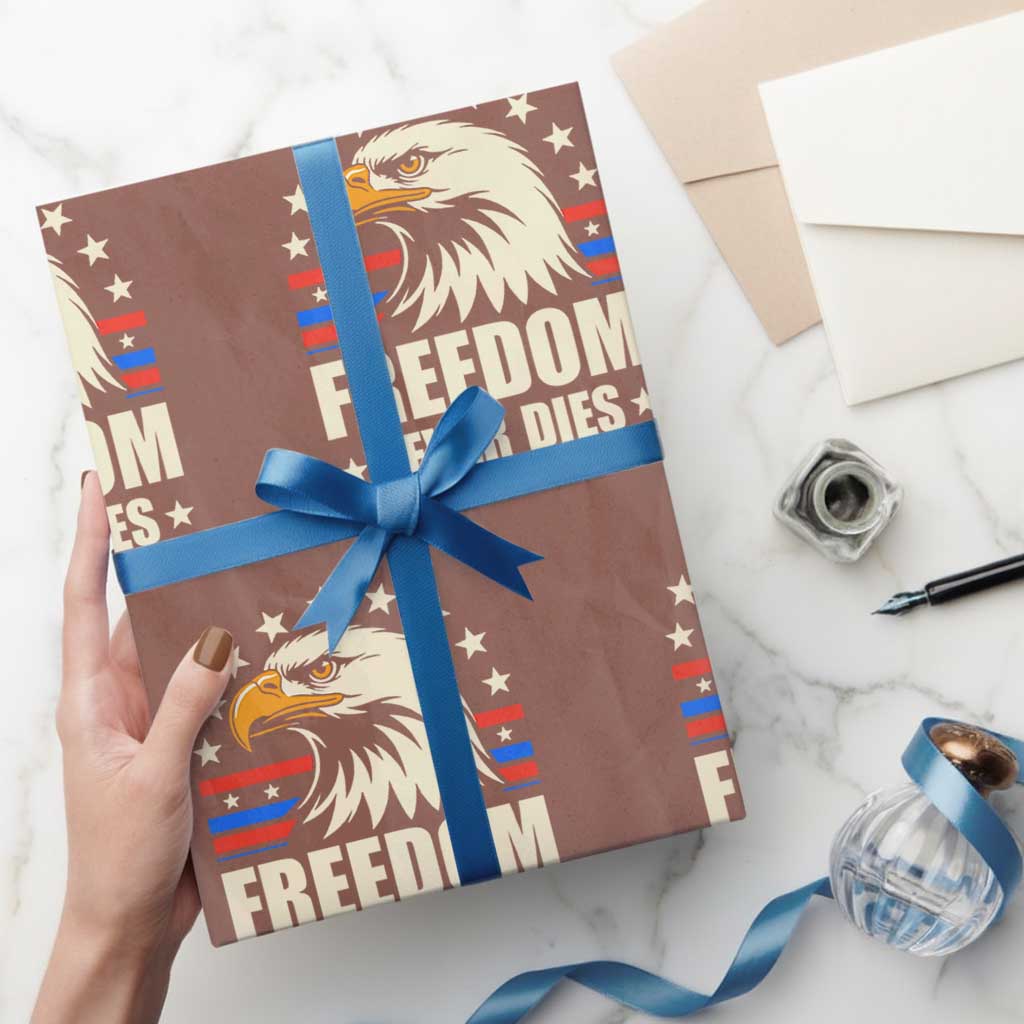 Freedom Never Dies Wrapping Paper Roll Bold Patriotic Eagle Graphic for True American Patriots TS02 Mocha Print Your Wear