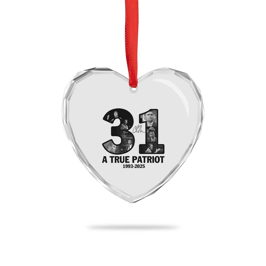 Freedom Number 31 Tribute Graphic Heart Crystal Glass Ornament Thank You Charlie Kirk A True Patriot Memorial TS02 Print Your Wear