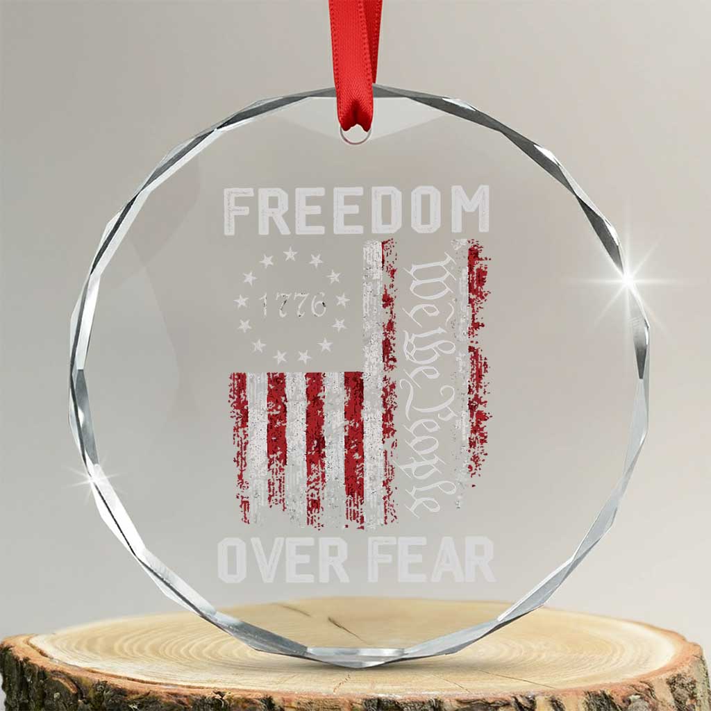 Freedom Over Fear Crystal Glass Ornament Vintage US American Flag TS10 Transparent Glass 3'' Circle Print Your Wear