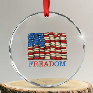 Freedom to Read Books Freadom Crystal Glass Ornament USA Flag Patriotic Library Book Lover
