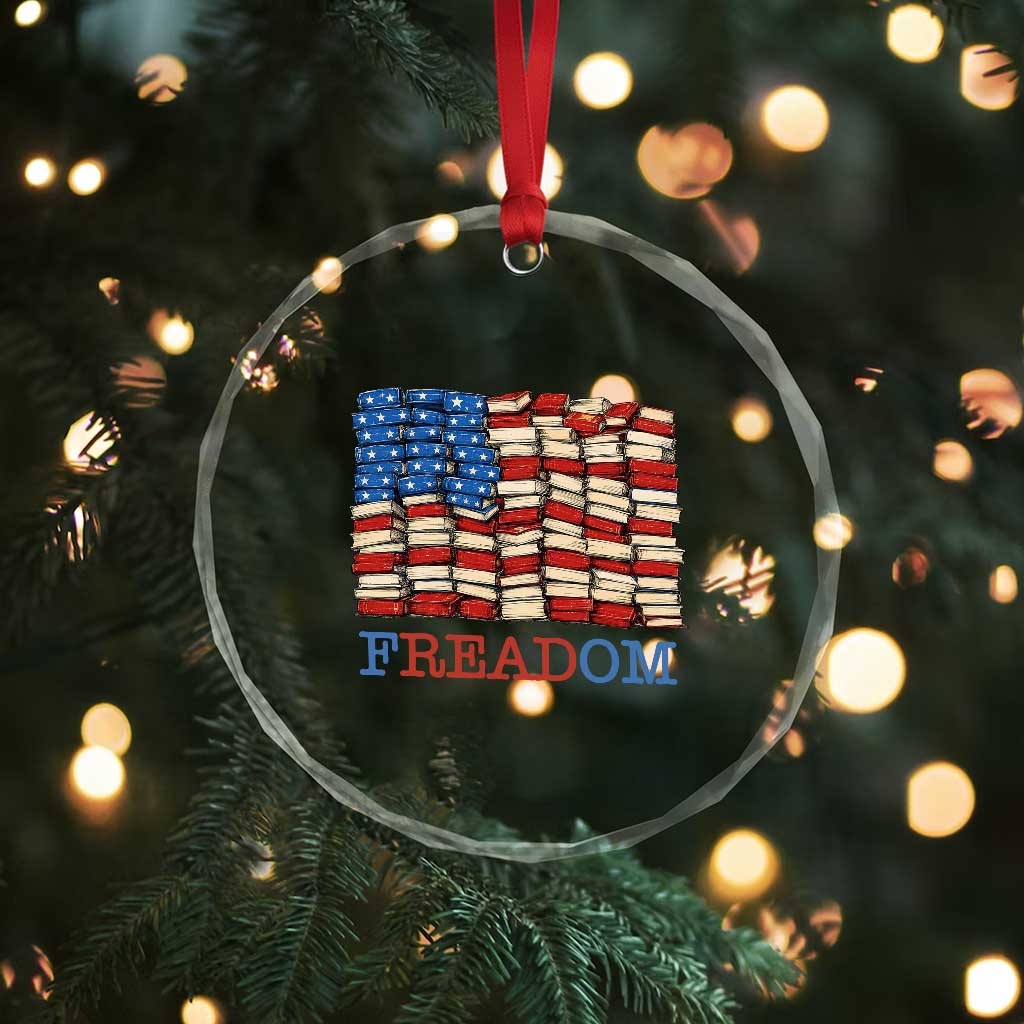 Freedom to Read Books Freadom Crystal Glass Ornament USA Flag Patriotic Library Book Lover