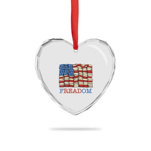 Freedom to Read Books Freadom Heart Crystal Glass Ornament USA Flag Patriotic Library Book Lover