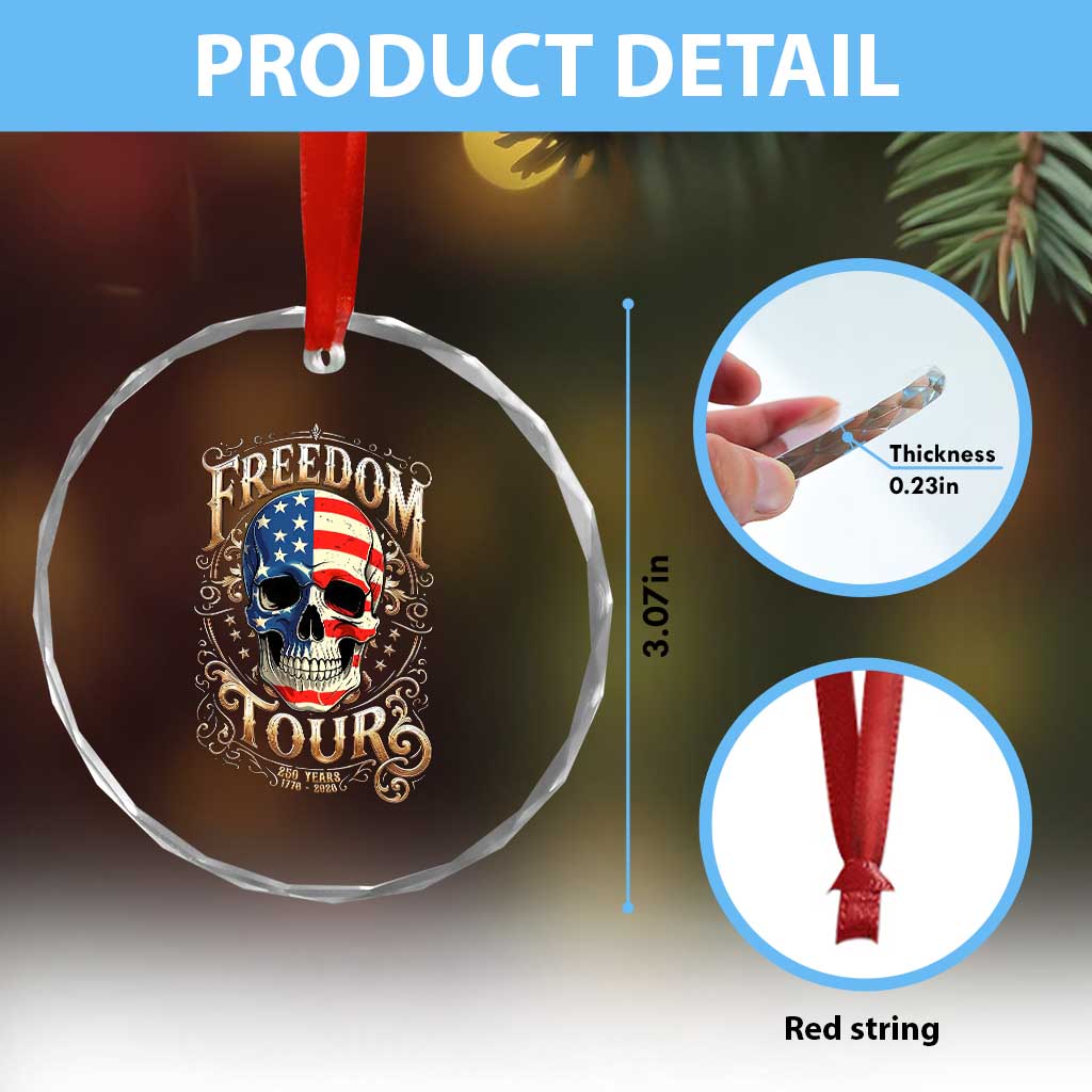 Freedom Tour 250 Years 1776-2026 American Flag Skull Crystal Glass Ornament Rock Aesthetic Patriotic Semiquincentennial 250th Anniversary TS02 Print Your Wear