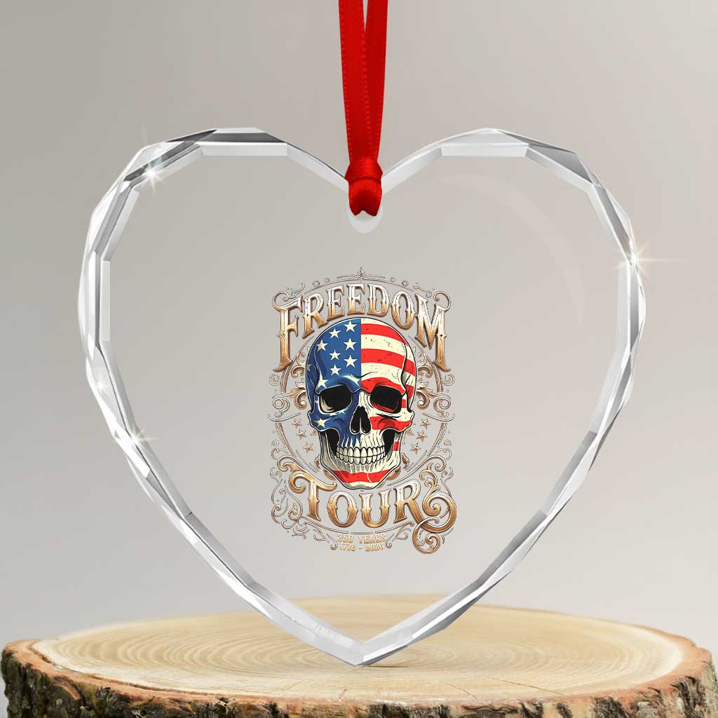Freedom Tour 250 Years 1776-2026 American Flag Skull Heart Crystal Glass Ornament Rock Aesthetic Patriotic Semiquincentennial 250th Anniversary TS02 Transparent Glass 3'' Heart Print Your Wear