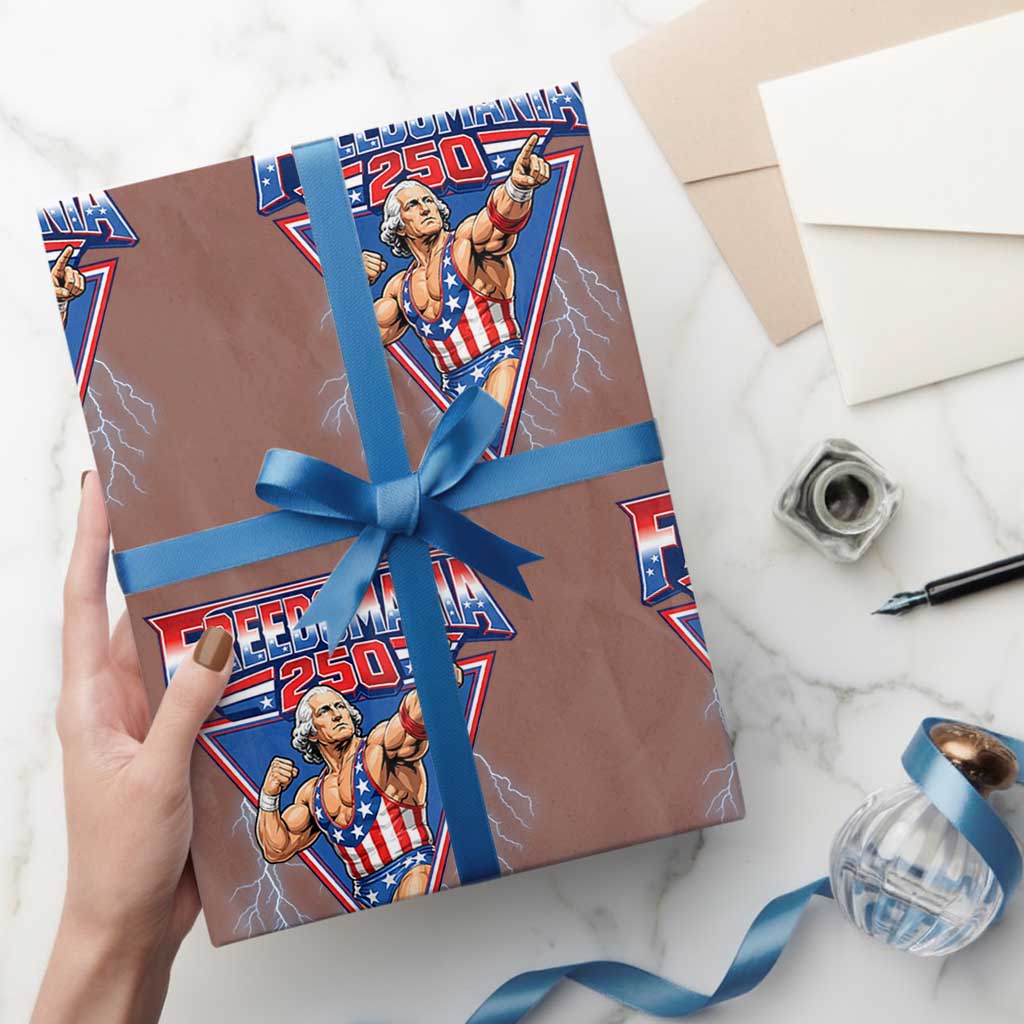 Freedomania 250 George Washington Wrestler Graphic Wrapping Paper Roll Funny Muscular President Lightning 1776 to 2026 Semiquincentennial