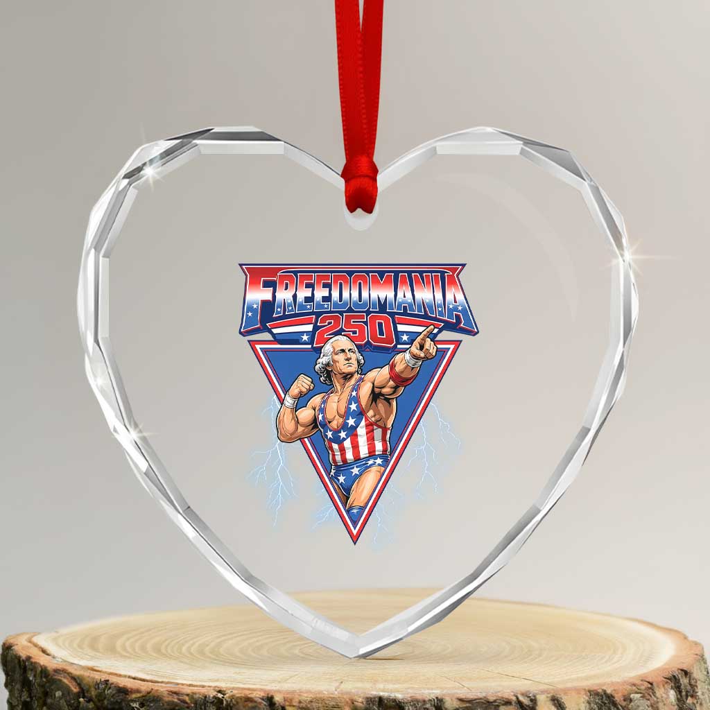 Freedomania 250 George Washington Wrestler Graphic Heart Crystal Glass Ornament Funny Muscular President Lightning 1776 to 2026 Semiquincentennial