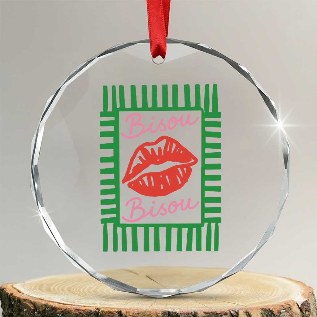French Bisous Paris Vacation Retro Summer Vibes Crystal Glass Ornament TS11 Transparent Glass 3'' Circle Print Your Wear