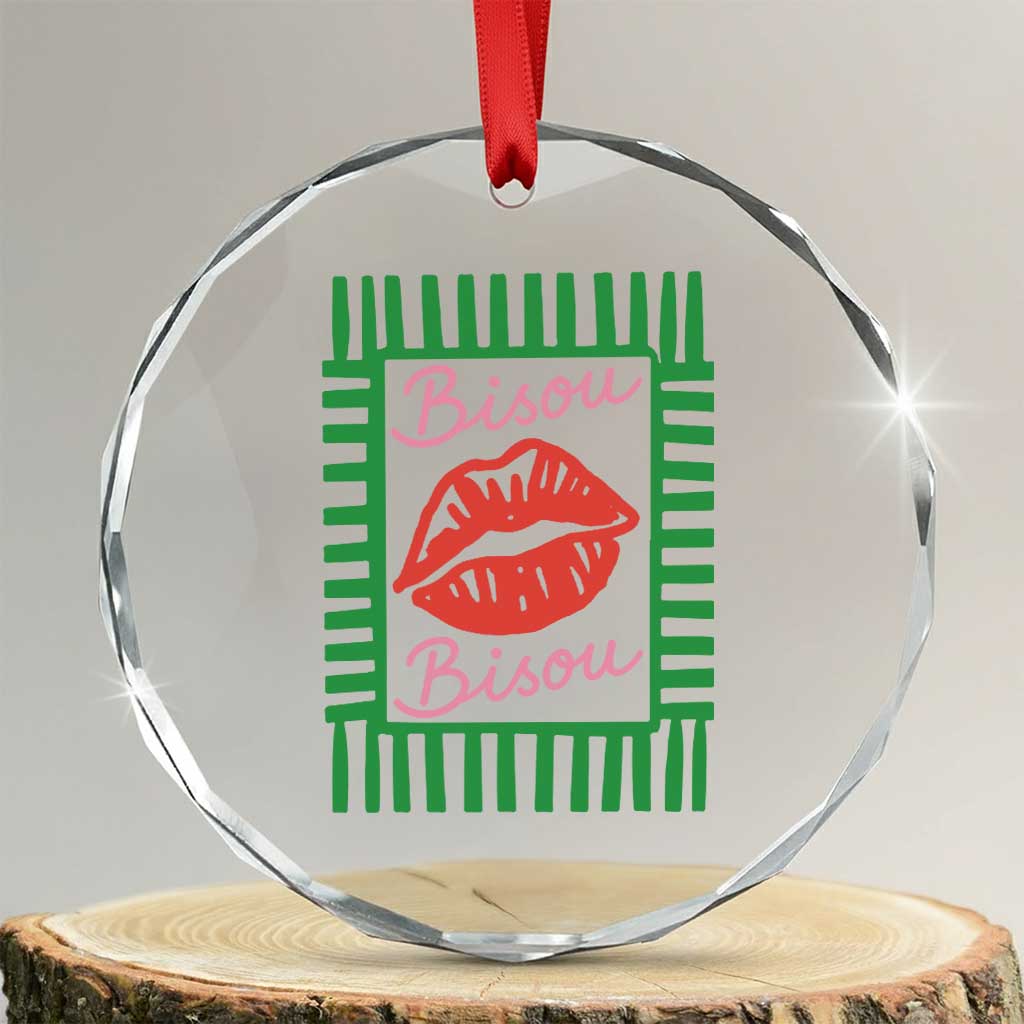 French Bisous Paris Vacation Retro Summer Vibes Crystal Glass Ornament TS11 Transparent Glass 3'' Circle Print Your Wear