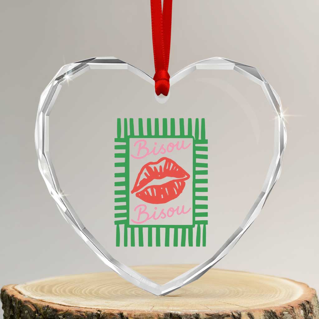 French Bisous Paris Vacation Retro Summer Vibes Heart Crystal Glass Ornament TS11 Transparent Glass 3'' Heart Print Your Wear