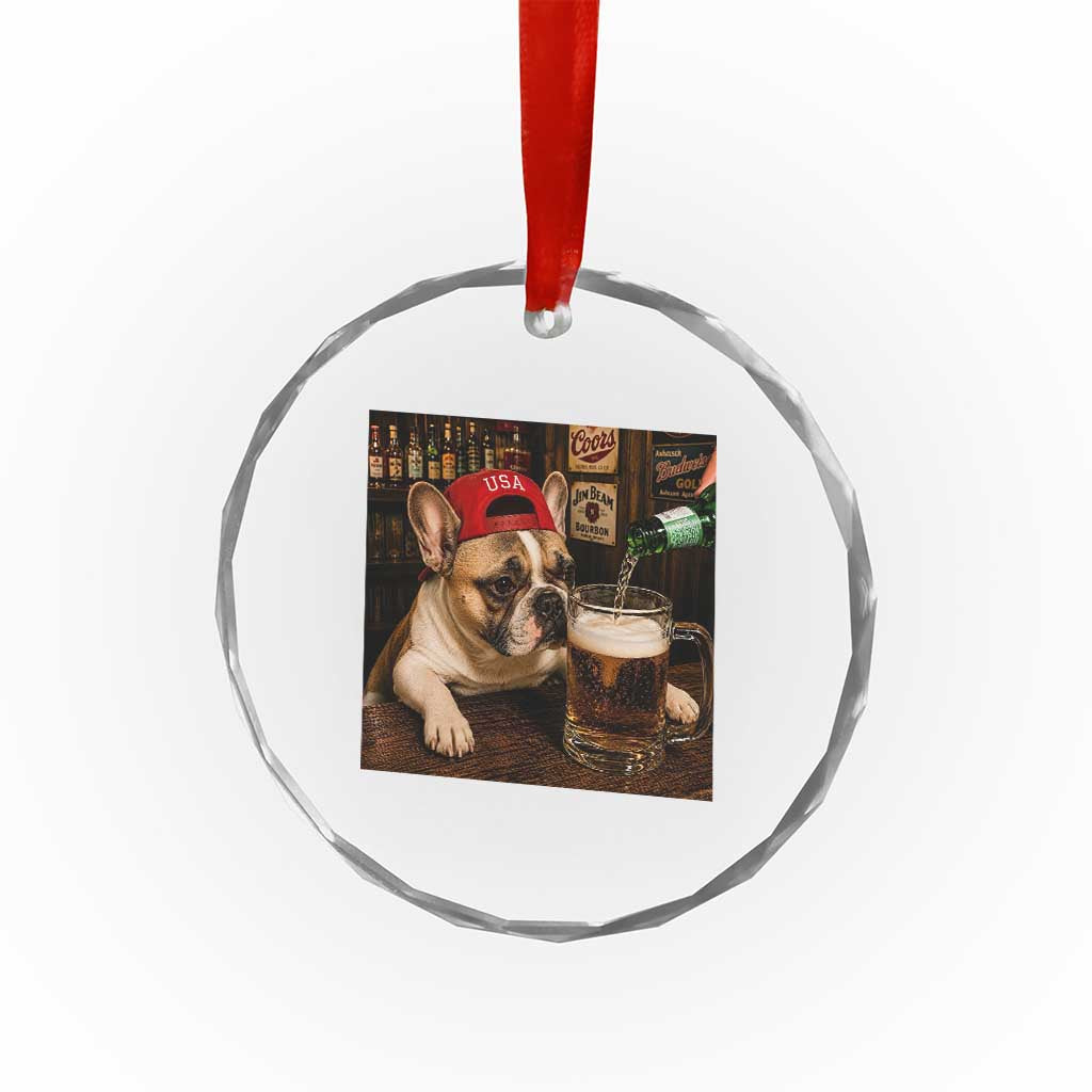 French Bulldog Drinking Beer Crystal Glass Ornament Silly Dog Meme Graphic Sarcastic Gift