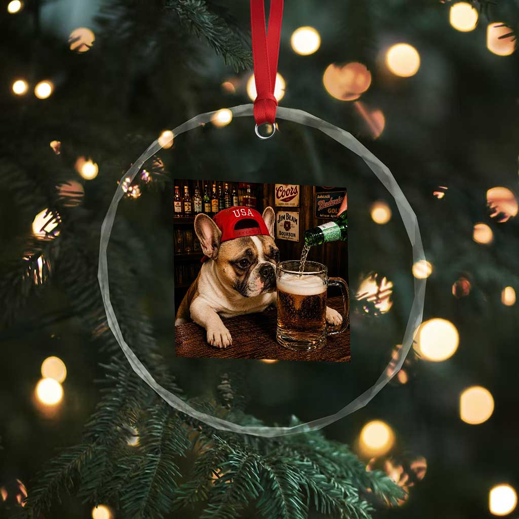 French Bulldog Drinking Beer Crystal Glass Ornament Silly Dog Meme Graphic Sarcastic Gift