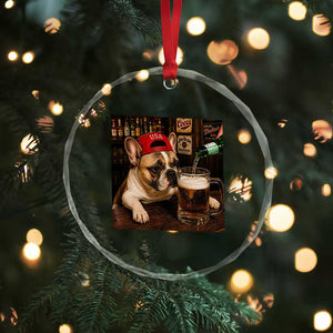 French Bulldog Drinking Beer Crystal Glass Ornament Silly Dog Meme Graphic Sarcastic Gift