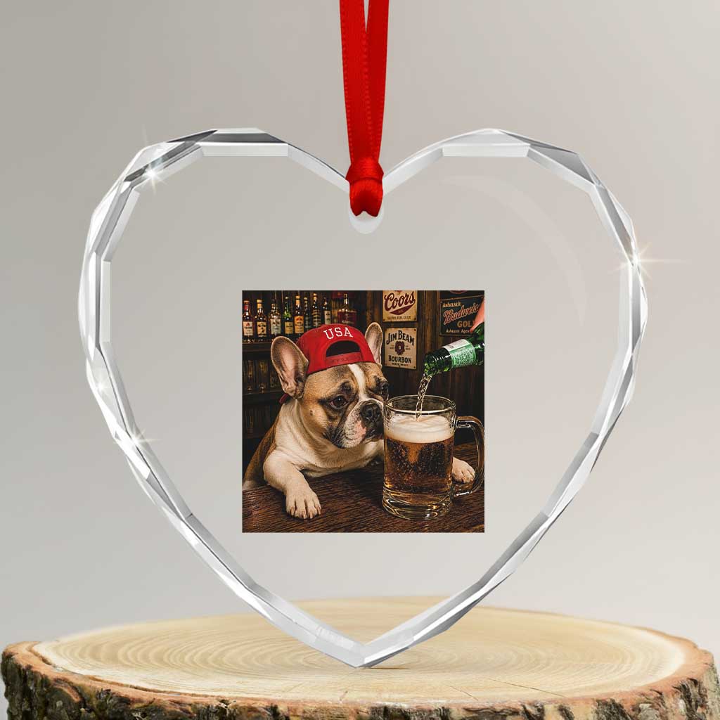 French Bulldog Drinking Beer Heart Crystal Glass Ornament Silly Dog Meme Graphic Sarcastic Gift TS10 Transparent Glass 3'' Heart Print Your Wear