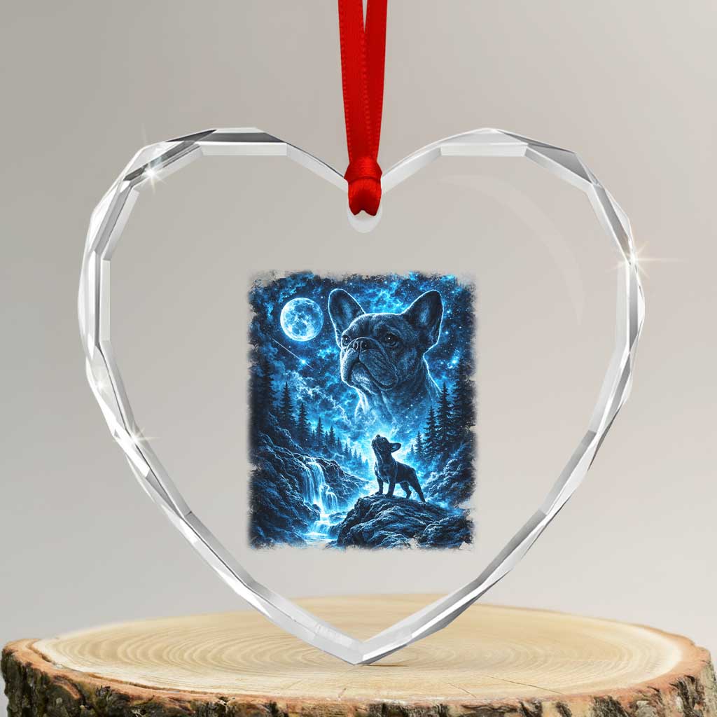 French Bulldog Howling To The Moon Heart Crystal Glass Ornament Vintage Graphic Dog Lovers Silly Frenchy Bulldog Mom TS10 Transparent Glass 3'' Heart Print Your Wear