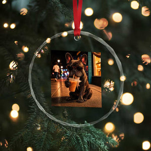 French Bulldog Iced Coffee Crystal Glass Ornament Grunge Frenchie Graphic Funny Dog Lover