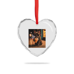 French Bulldog Iced Coffee Heart Crystal Glass Ornament Grunge Frenchie Graphic Funny Dog Lover