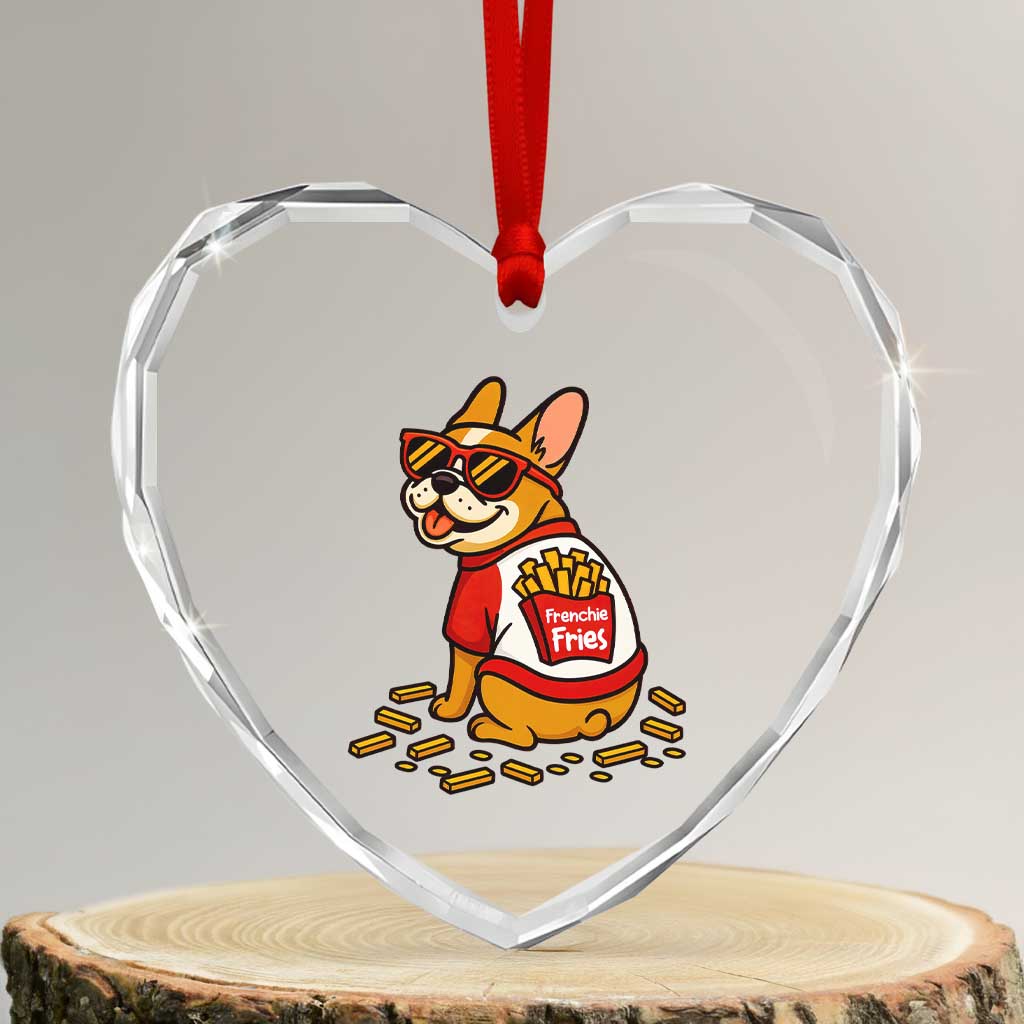 Frenchie Fries Heart Crystal Glass Ornament Funny French Bulldog Lover Gift TS12 Transparent Glass 3'' Heart Print Your Wear