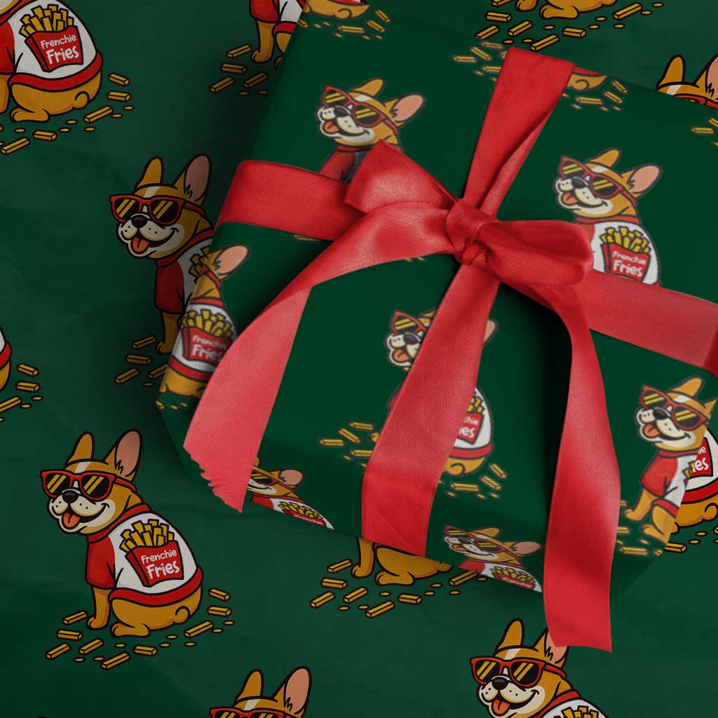Frenchie Fries Wrapping Paper Roll Funny French Bulldog Lover Gift TS12 Green Print Your Wear