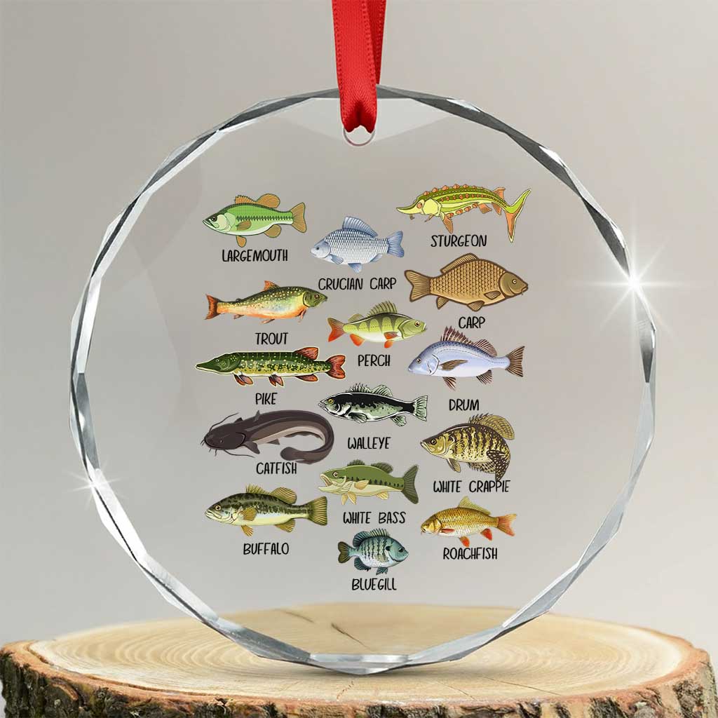 Freshwater Fish Species Crystal Glass Ornament Funny Fishing Types Fisherman Dad TS02 Transparent Glass 3'' Circle Print Your Wear