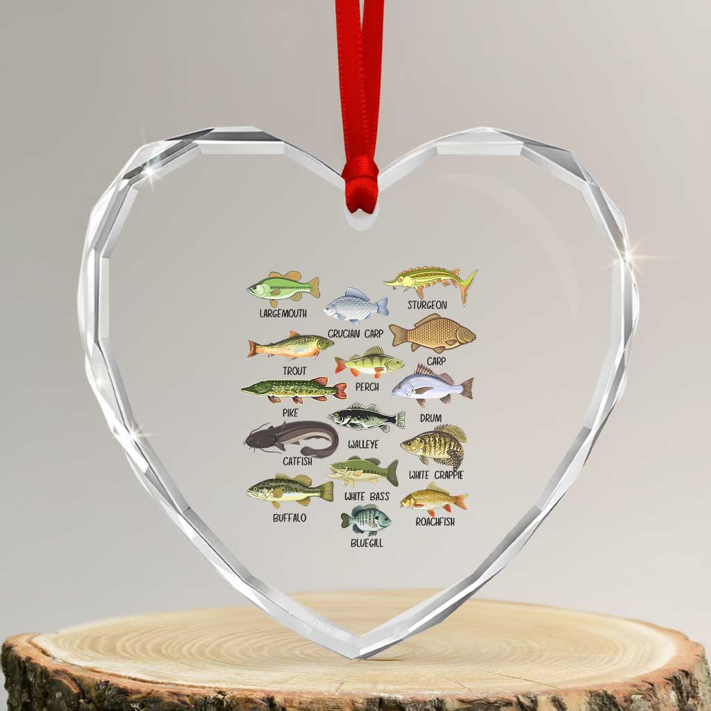 Freshwater Fish Species Heart Crystal Glass Ornament Funny Fishing Types Fisherman Dad TS02 Transparent Glass 3'' Heart Print Your Wear