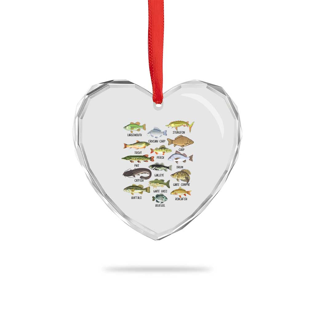 Freshwater Fish Species Heart Crystal Glass Ornament Funny Fishing Types Fisherman Dad TS02 Print Your Wear